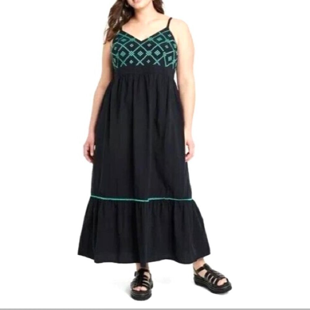 AVA & VIV Black and Blue Embellished Tiered Maxi Sundress Size XL